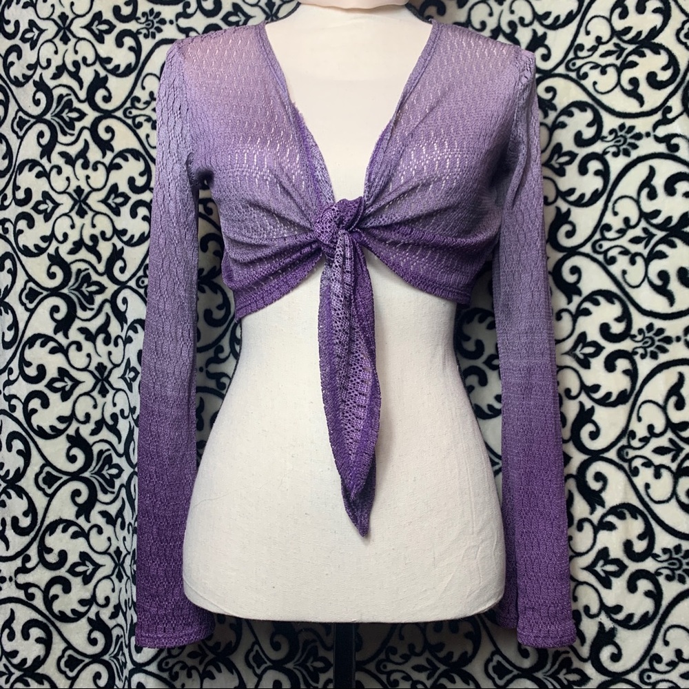 Crochet knit tie front dip dye shrug cardigan